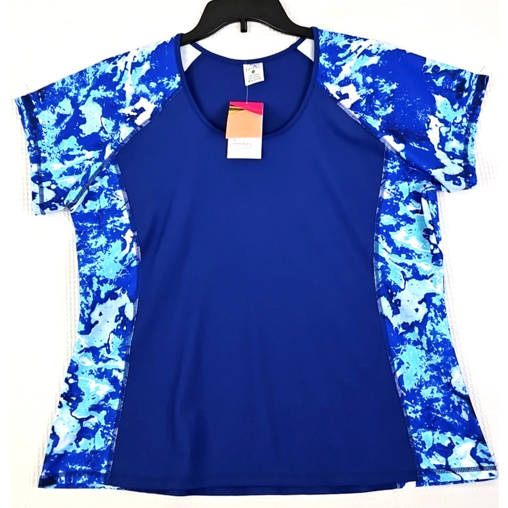 ELLA MAR Swimwear ~Woman Plus Size 1X~ Royal Blue Sports Top Loos Fit Shirt NWT.